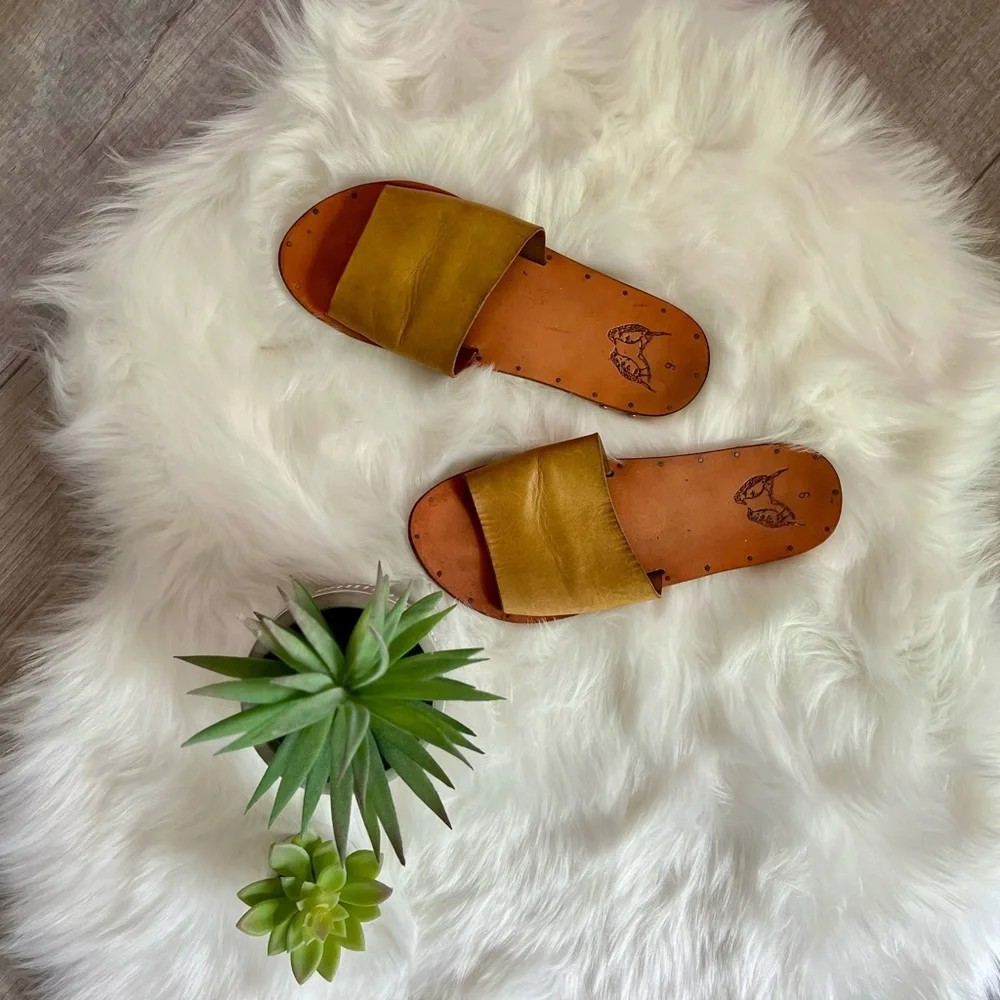 BEEK | Mustard Gold Slide Sandals - Picture 1 of 6